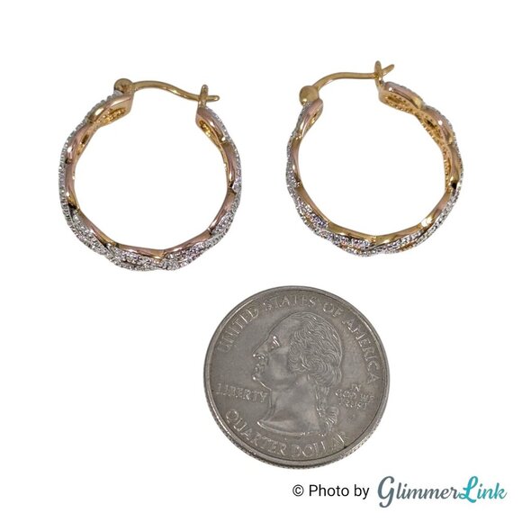 PAJ BB Gold Plated Twisted Hoop Silver Tone Accent Two-Tone Pierced Earrings - Picture 7 of 9